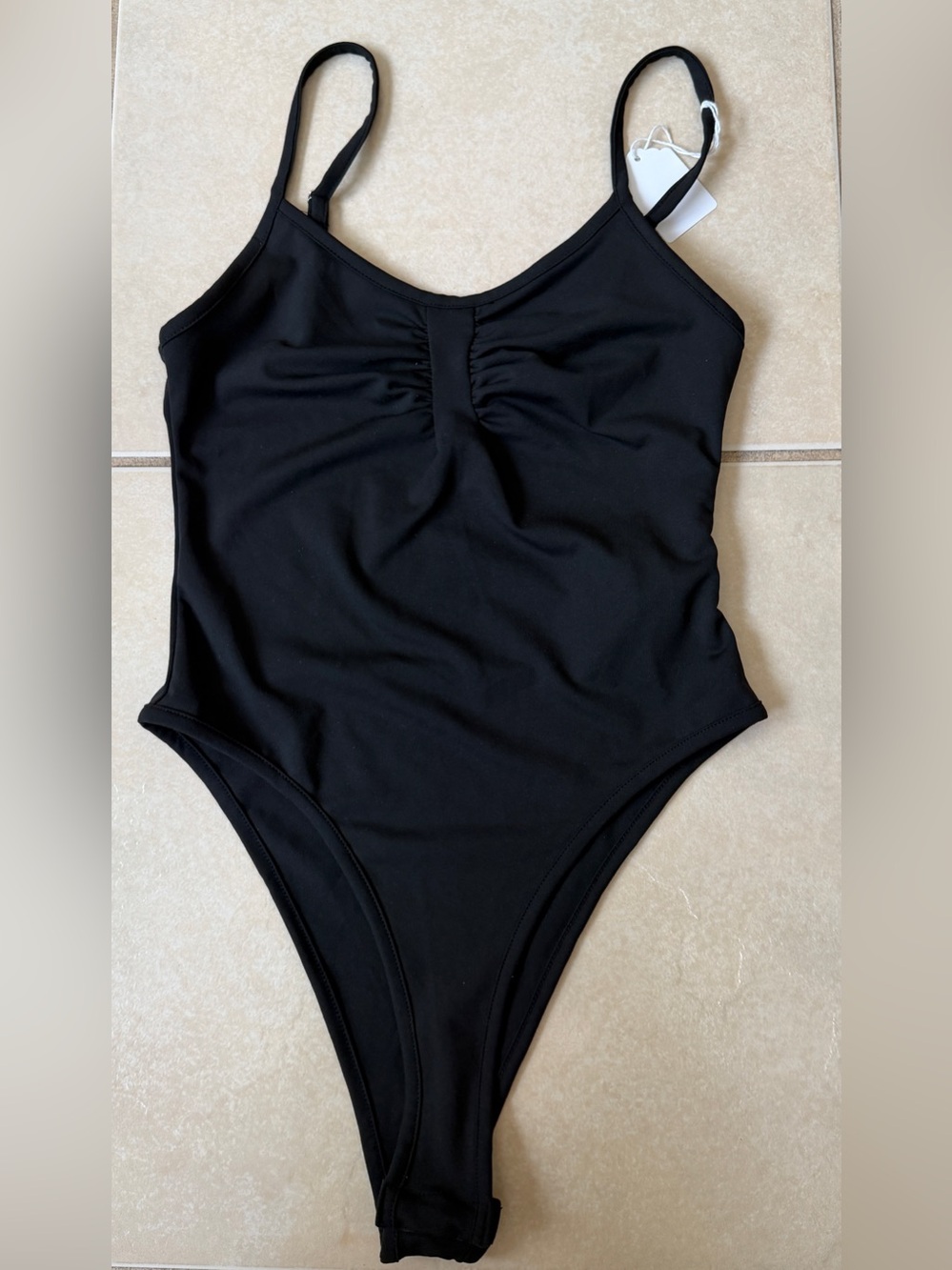 New Women’s Black One Piece Swimsuit Ruched Front High Cut Bathing Suit XS